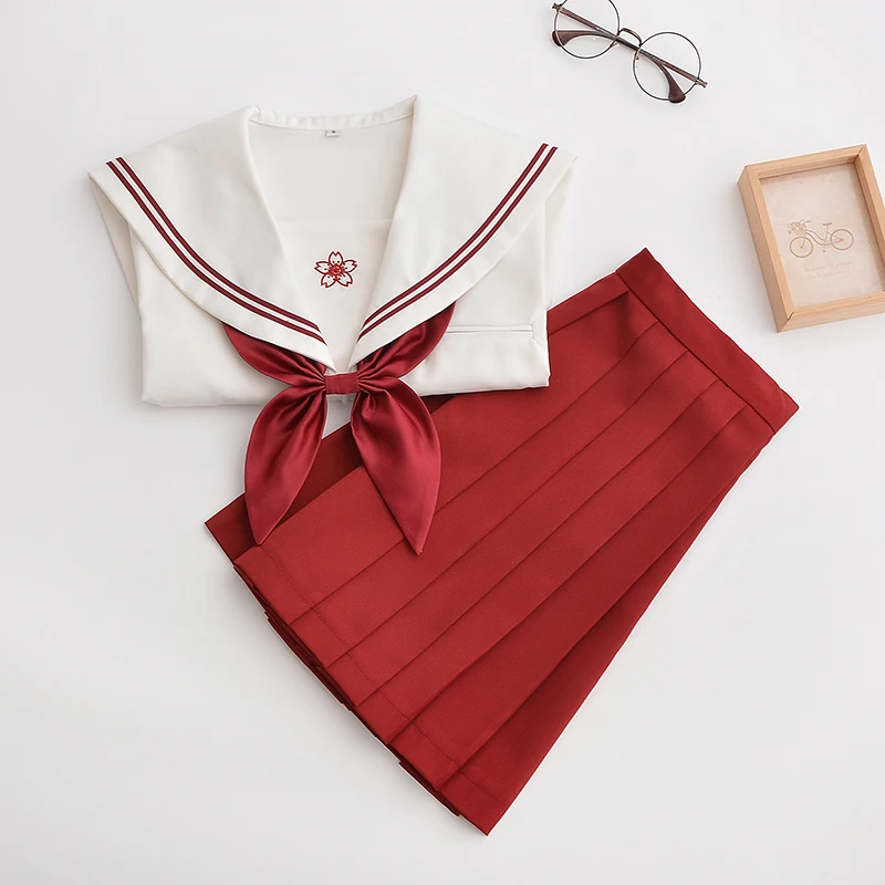 Свитани Японская школа JK красный и белый Униформа вишневый цвет printSailor костюм