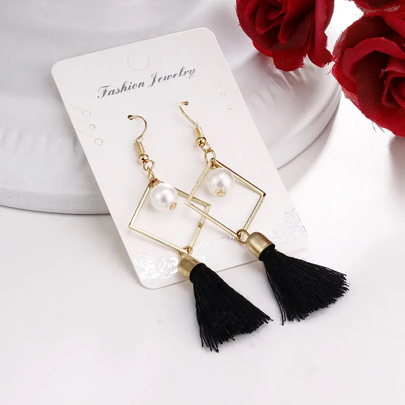 Имитация серьга с жемчугом и кисточкой квадратные геометрические ювелирные