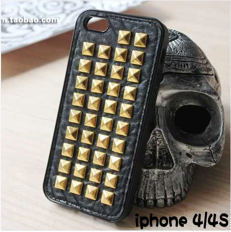 2014 new arrival Fashion Punk Style Nails Rivets Studs 3D Skull Case Human Skeleton Star Leather + PC Cover For Iphone5 5S |