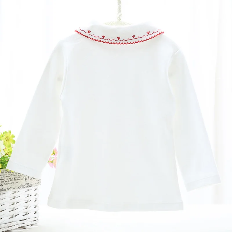 Baby clothes embroidery cute neck girls t shirt long sleeves white baby children clothing t-shirt kids | Мать и ребенок