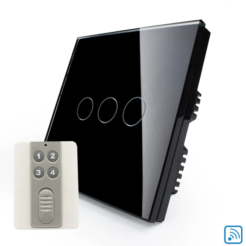 Smart Home UK standard Wireless Remote Control Light Switch 220V Crystal Glass Panel 3 Gang 1 Way Wall Touch | Обустройство дома
