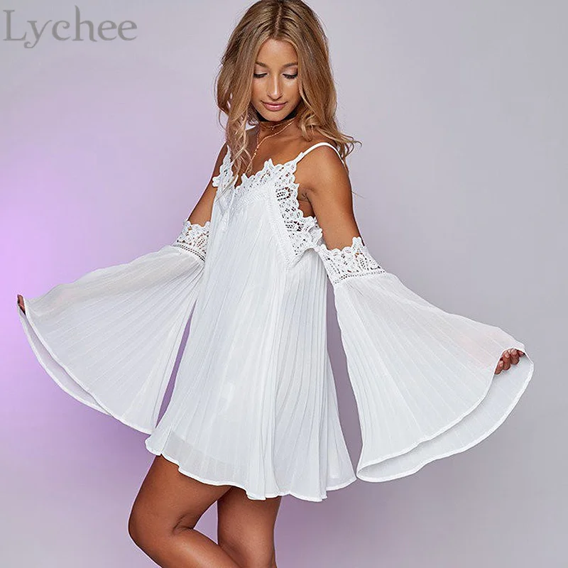 Личи элегантные богемные летние женское платье с открытыми плечами и глубоким V