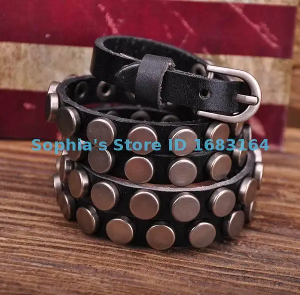 S317 Black Rock R&ampB Round Studs Multi 5-Wrap Leather Wristband Bracelet Bangle Mens | Украшения и аксессуары