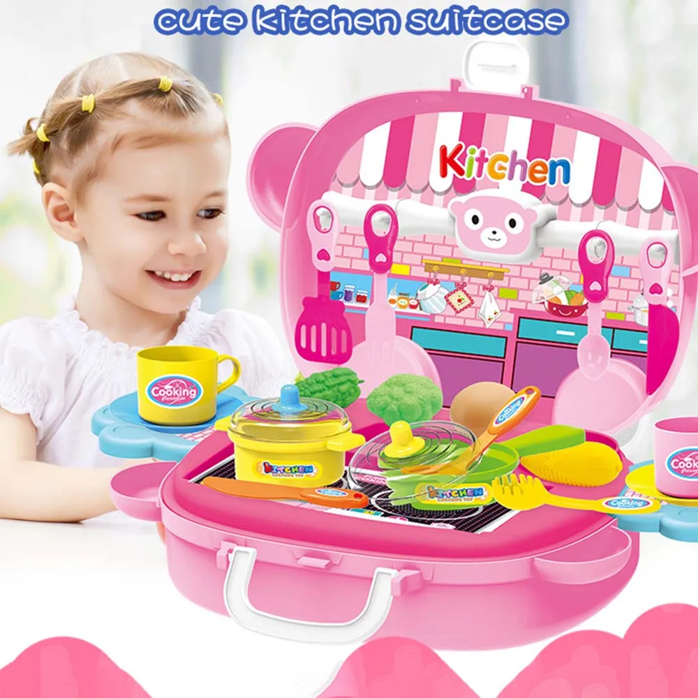 Pretend Play Children simulation kitchen cooking tableware suitcase Kids Plastic toy set Child Christmas Gift | Игрушки и хобби