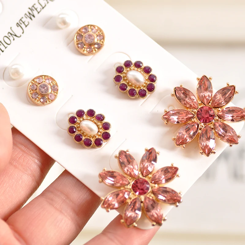 Fashionable gorgeous women jewelry girl birthday party beautiful pink purple ear nail suit white pearl earring agent shipping | Украшения и