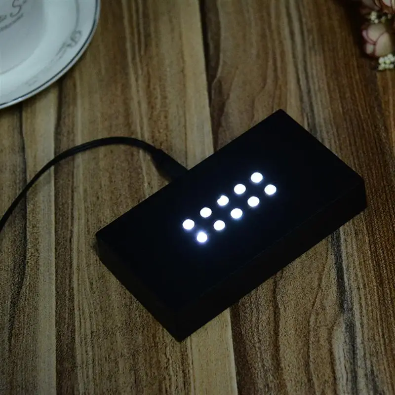 Пластик 10 светодиодный белый кристалл дисплей дизайнерская лампа основания USB ночник лампа подставка адаптер переменного тока США штекер 11x6x2 см