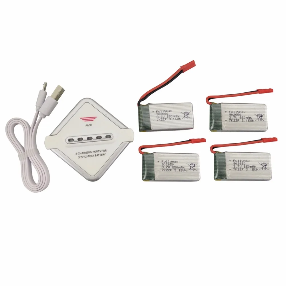 

4PCS 3.7V 850mah lithium battery with 1 charge 4 charger for SYMA X56 X56W X54HW X54HC quadcopter spare parts drone battery