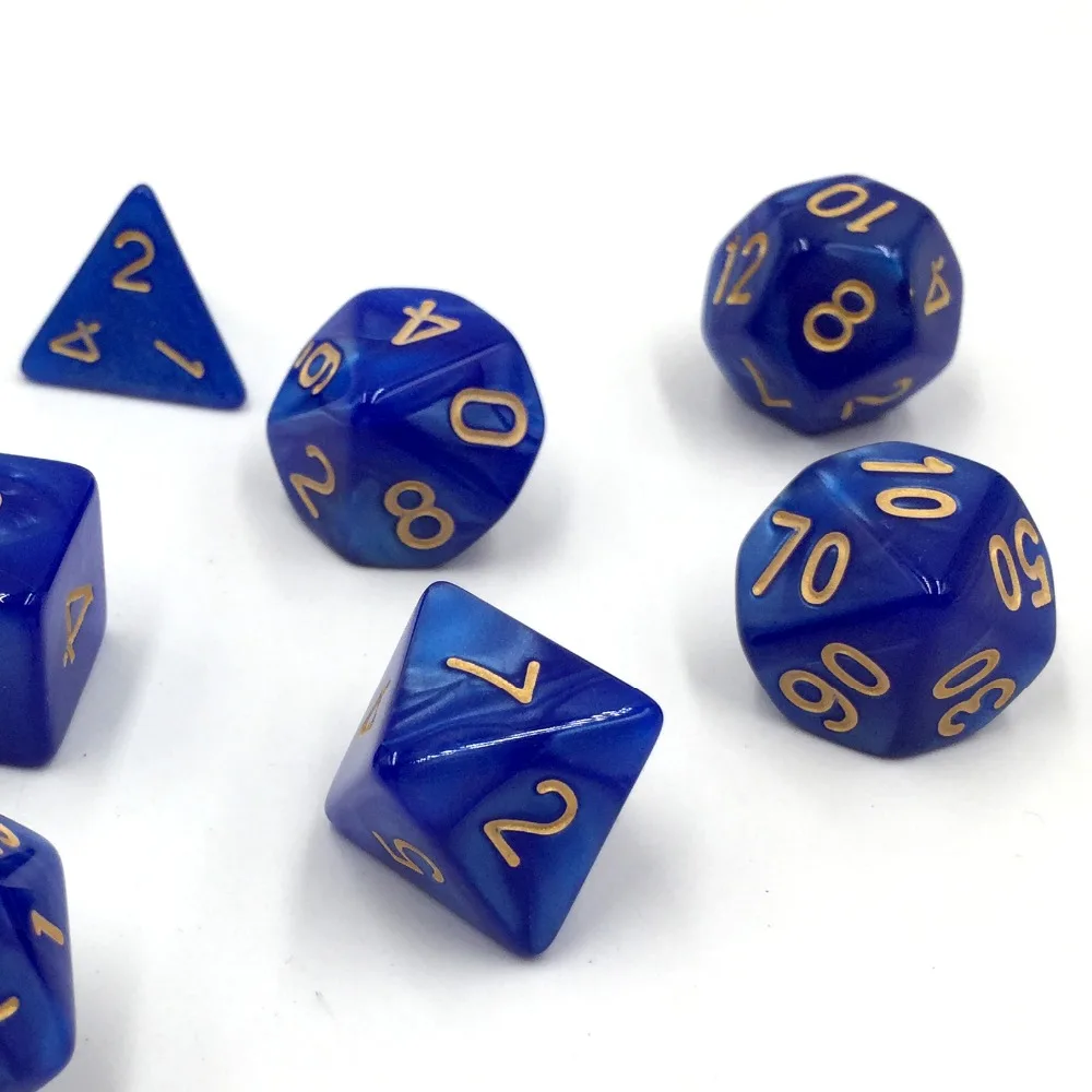 Rollooo Dice Marble Blue with Gold Numbers D4 D6 D8 D10 D% D12 D20 7-Dice Set | Спорт и развлечения