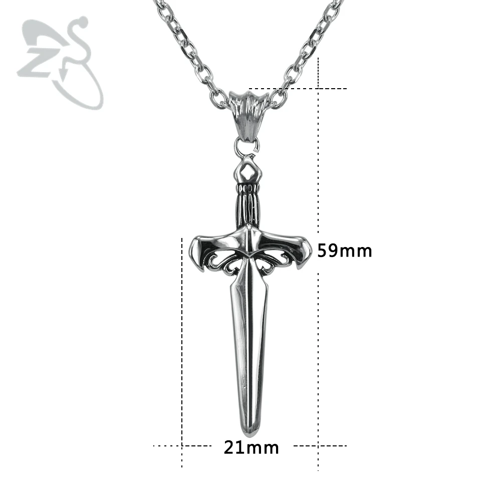 ZS 1 PC Cross Sword Necklace Punk Style Long Pendant Vintage Chains Stainless Steel Choker Weapon Totem Amulet Brave Men Jewelry | Украшения