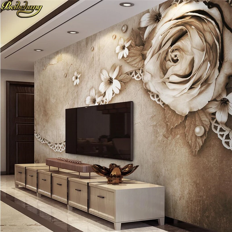 beibehang Retro Rose Lace Simple American TV Backdrop Custom Photo Wallpaper Large Mural Wall Sticker papel de parede | Обустройство
