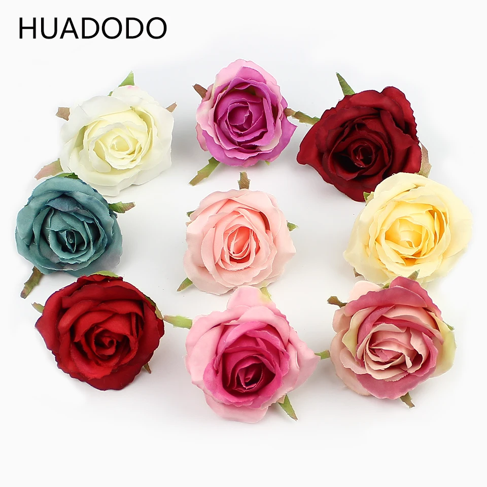 HUADODO, 20 штук, 6 см, искусственные цветы розы на голову, шелковые цветы для свадебного украшения, цветок на стену, искусственные цветы ручной работы