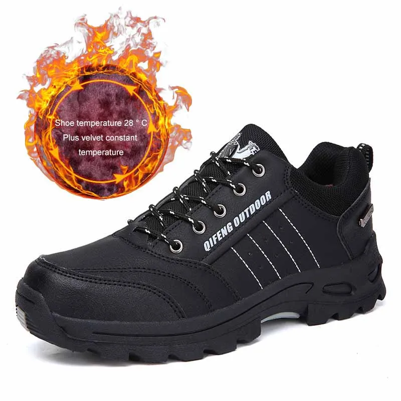 Black Plush New Winter Men Shoes Big Size 36-47 Outdoor Hiking Walking Footwear Keep Warm Plush Shoes Men Casual Cotton Lovers Sneakers Male - Цвет: Black Plush