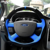 bannis blue leather black suede car steering wheel cover for ford kuga 2008 2011 focus 2 2005 2011 c max 2007 2010