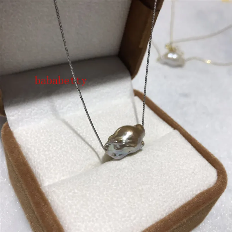 

NEW nature pearl AA12-20MM reborn keshi baroque white purple Tibetan silver pendant necklace