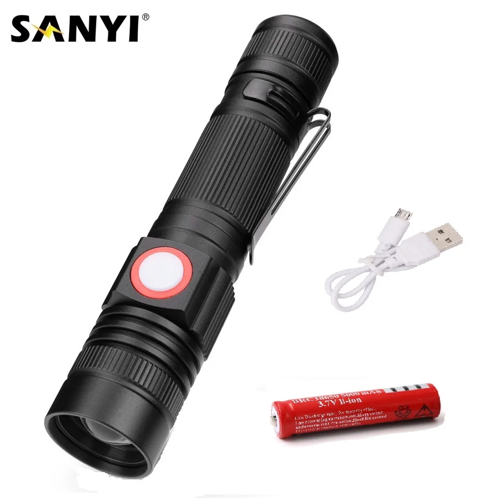 Sanyi USB Перезаряжаемые фонарик 3 режима светодиодный тактический и возможностью