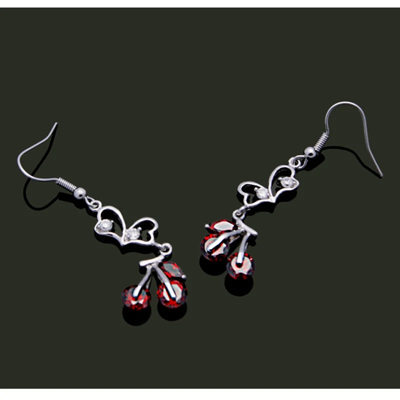 Женские серьги подвески из серебра 925 пробы с красным кристаллом|garnet earrings|garnet drop
