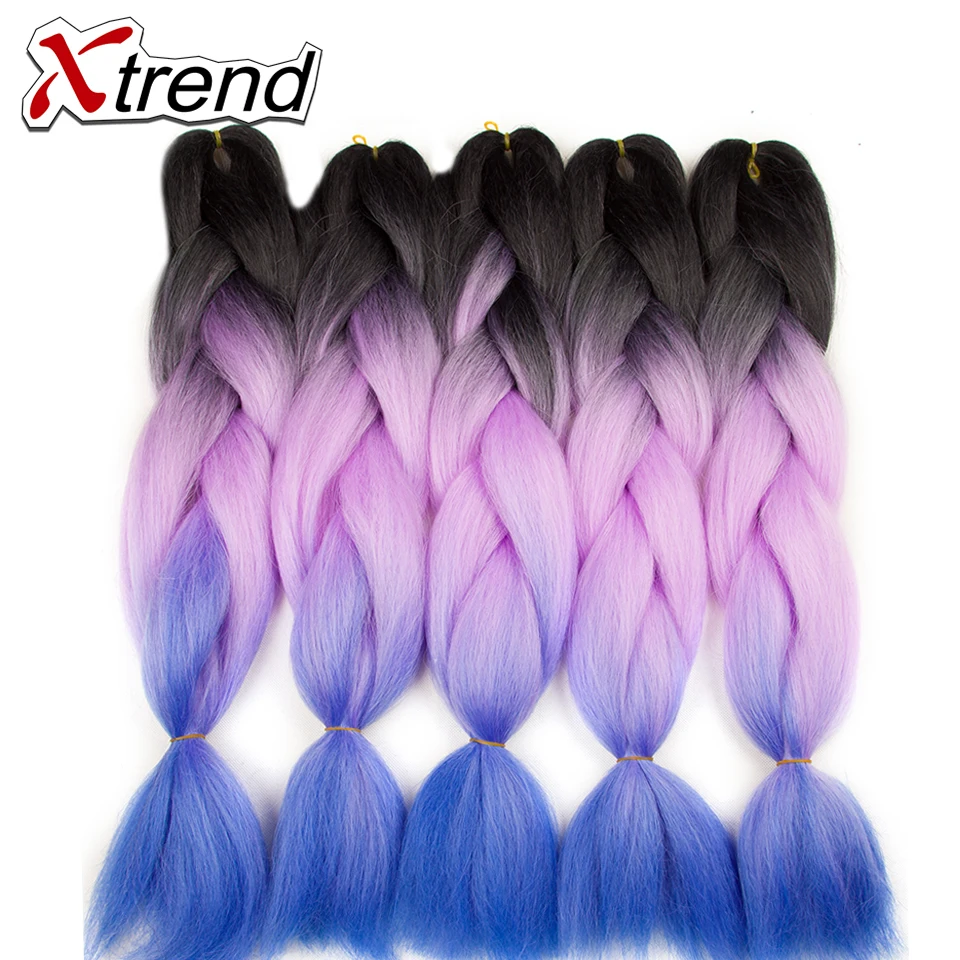 Xtrend розовый синий ombre канекалон Наращивание волос плетением 24 дюймов 100 г