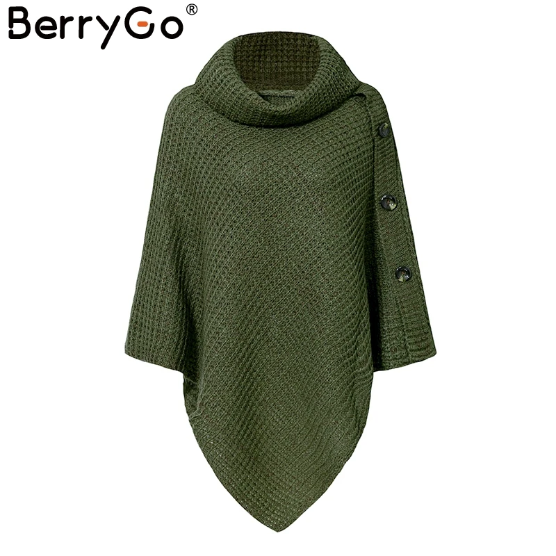 Женский вязаный свитер BerryGo с высоким воротом на кнопках | Женская одежда