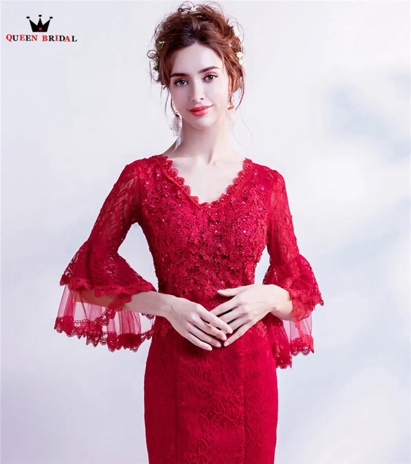 Красные пикантные вечерние платья 2019 модная Русалка Тюль Бисер кружевные цветы
