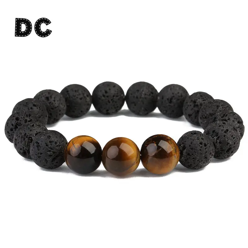 Мужской винтажный браслет с бусинами 12 мм из лавы и Тигрового Глаза|bracelets for|charm