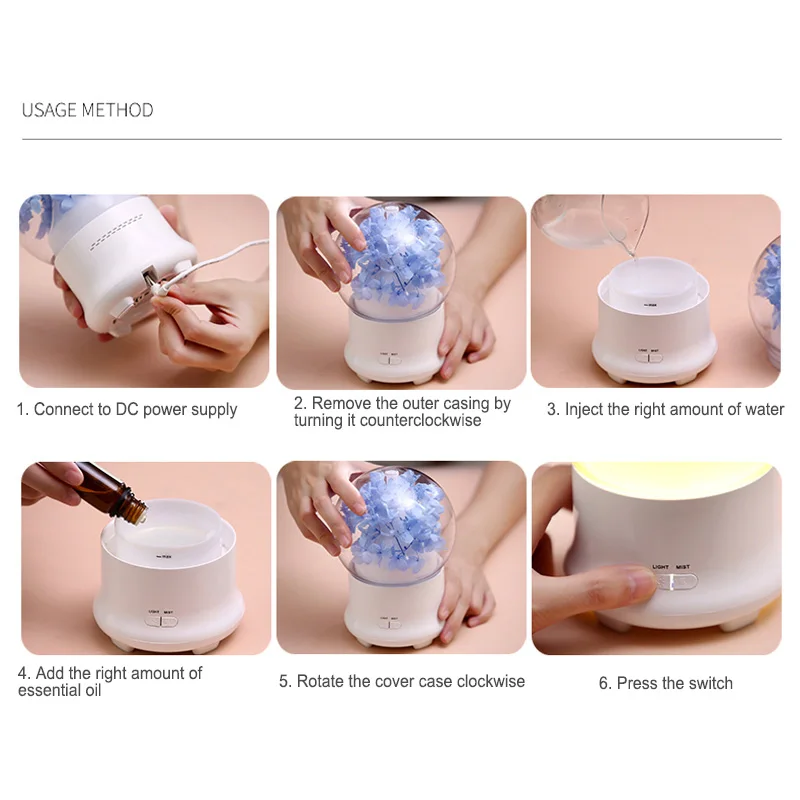 

Immortalized Flower Aromatherapy Machine Ultrasonic Air Humidifier LED Light Air Purifier Seven Color Night Lamp Ultrasonic