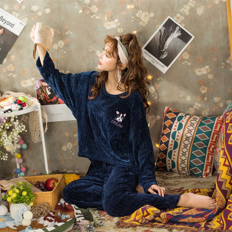 BZEL Cute Cartoon Dog Pajama Sets Women Long Sleeve Sleepwear Round Neck Pijama Femme Two Piece Set Pyjamas Sleep Lounge | Женская