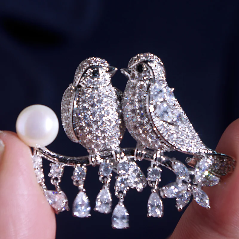 SINZRY dazzling jewelry accessory Imitation pearl cubic zirconia birds brooches pin statement scarf buckles for women | Украшения и