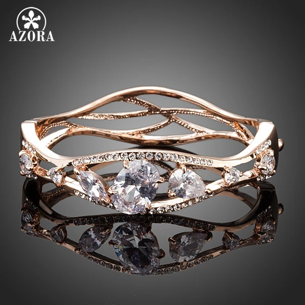 AZORA Бренд Дизайн Уникальный розовое золото Цвет от Clear Cubic Zirconia браслет TB0047|bangle