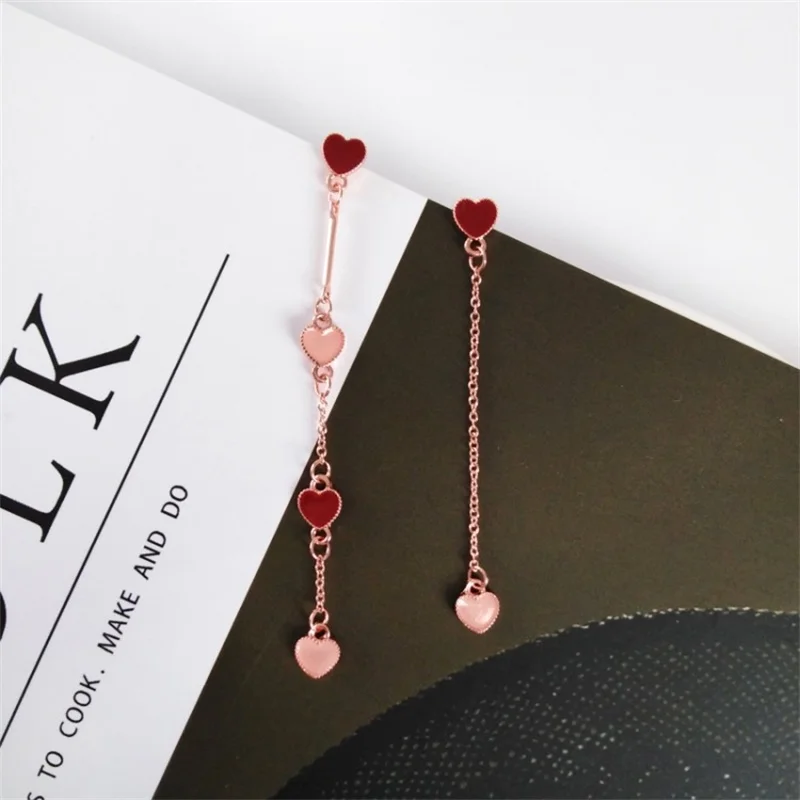 Женские Висячие серьги в Корейском стиле розовые с металлической подвеской и