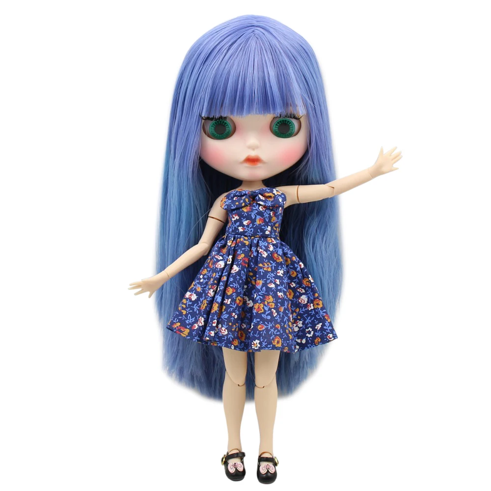Ледяная фабрика blyth кукла 1/6 bjd белая кожа соединение тела синий/фиолетовый волосы матовый лицо резные губы с бровями BL2749