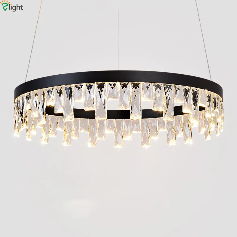 

Modern Crystal Living Room Dimmable Led Pendant Lights Black Metal Dining Room Led Pendant Lamp Bedroom Pendant Light Fixtures