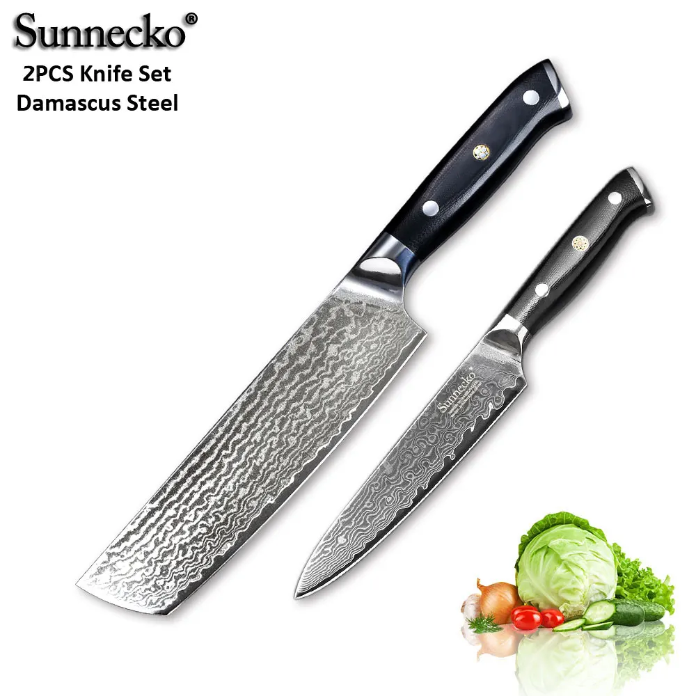 

Sunnecko 2PCS Cleaver Utility Kitchen Knives Set Japanese VG10 Damascus Steel Razor Sharp G10 Handle Cooking Tools Chef Knife