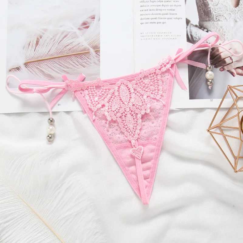 

women female Sexy Micro Belt beading G string Pearls lace hollow out thong panties underwears new styles 2018