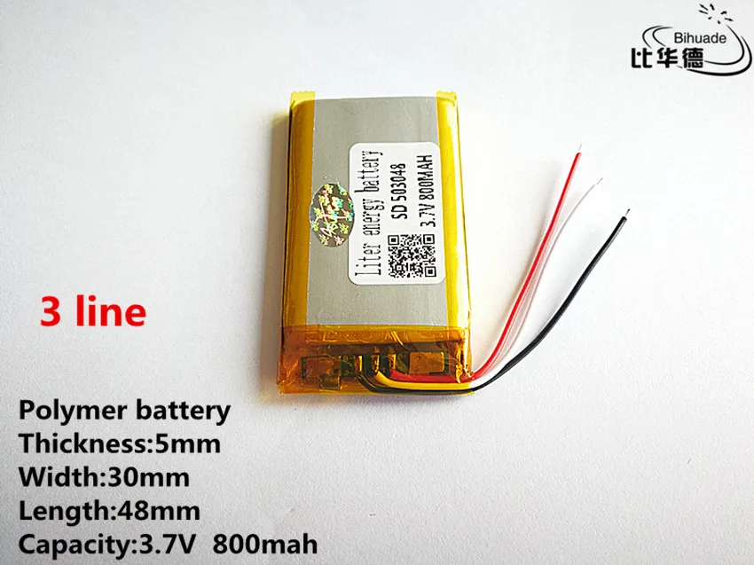 

5pcs/lot 3 line Good Qulity 3.7V,800mAH,503048 Polymer lithium ion / Li-ion battery for TOY,POWER BANK,GPS,mp3,mp4