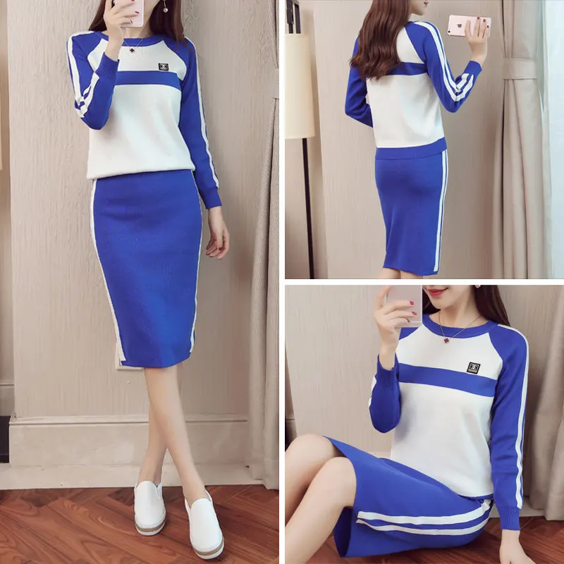 Осень новинка 2017 Женский костюм рубашка с длинными рукавами Топы и юбка женский