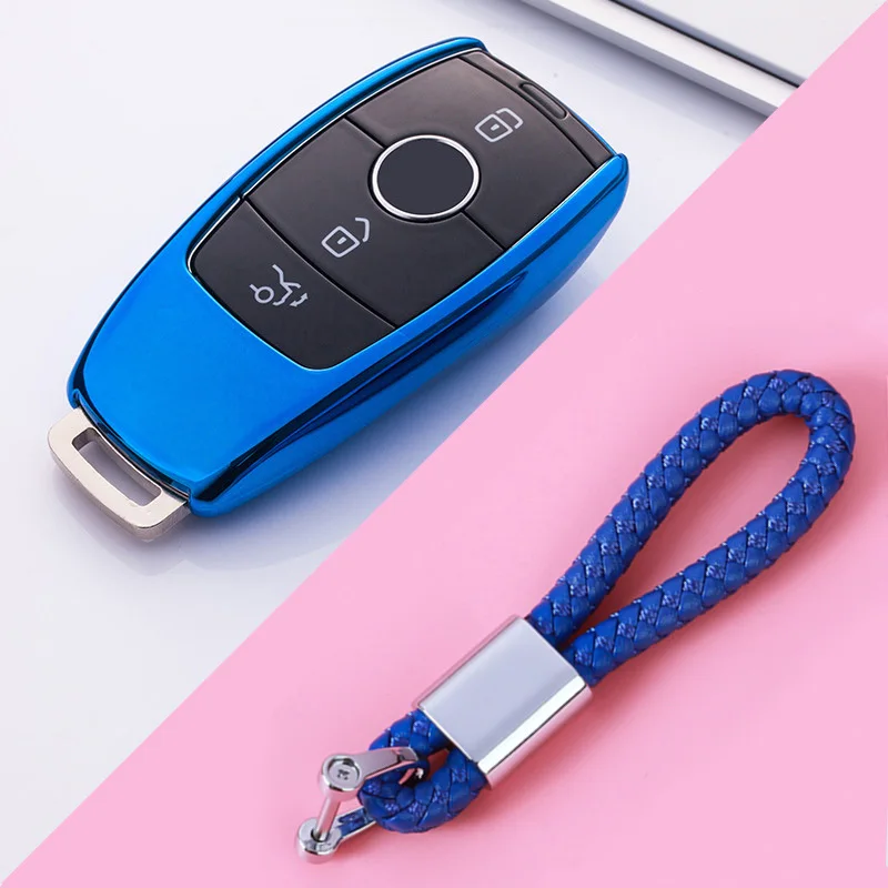 E-Blue keychain Мягкий ТПУ автомобиль дистанционного ключа чехол для Mercedes Benz E Class W213 E200 E260 E300 E320 защитный брелок держатель - Название цвета: E-Blue keychain