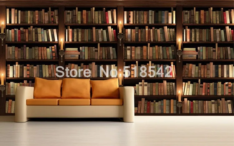 Пользовательские европейские ретро книжный шкаф книги книжная полка 3D Настенные обои гостиная диван фон обои Papel де Parede 3D