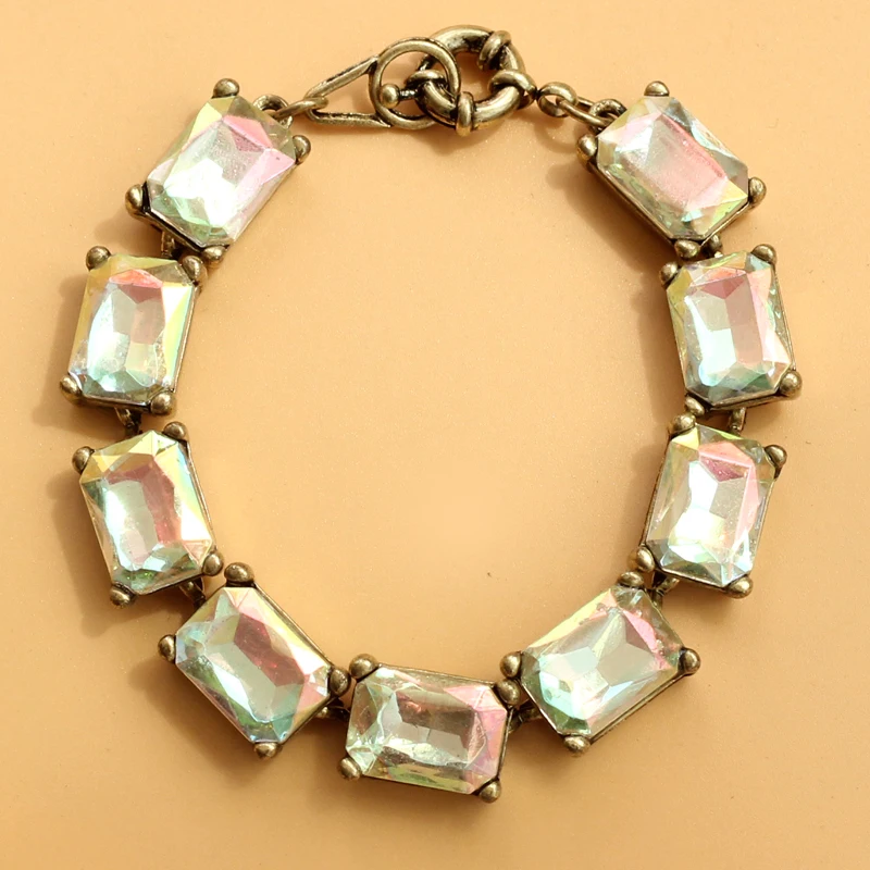 

Rectangle Crystal AB Stone Vintage Bracelet Geometry Wrist Jewelry