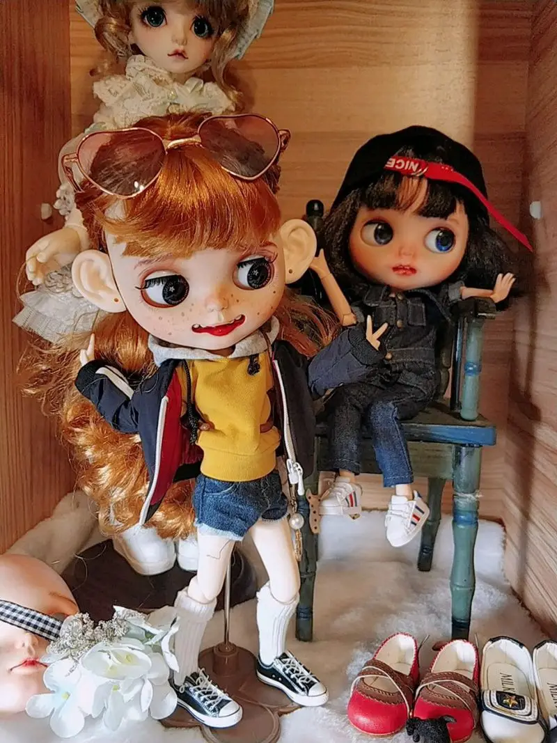 Стильная Одежда для кукол Blyth толстовка с длинным рукавом джинсовые шорты брюки
