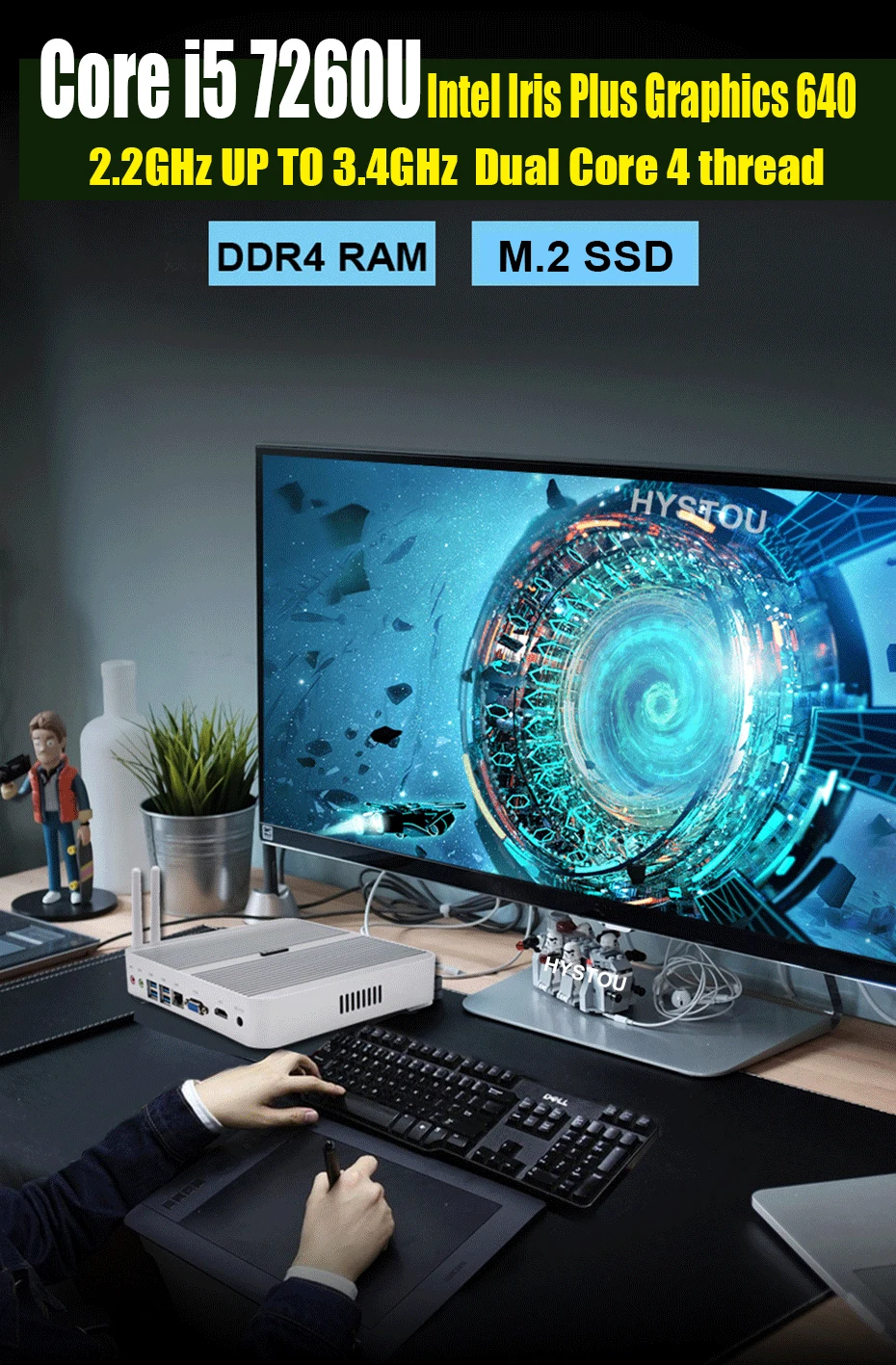 Новейший Win10 Core i5 7260U Dual Lan безвентиляторный мини ПК core i7 7660U Intel Iris plus graphics 640 игровой компьютер HD 4K HTPC