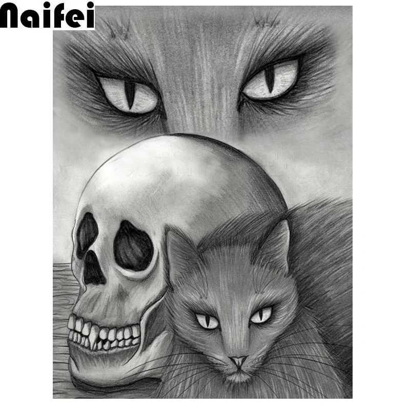 Полная квадратная круглая Алмазная вышивка в готическом стиле Череп глаза лисы