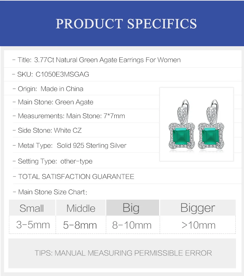 GEM'S BALLET 3.77Ct натуральный зеленый агат, натуральный камень, серьги, 925 пробы, серебро, Винтажные серьги-гвоздики для женщин, хорошее ювелирное изделие