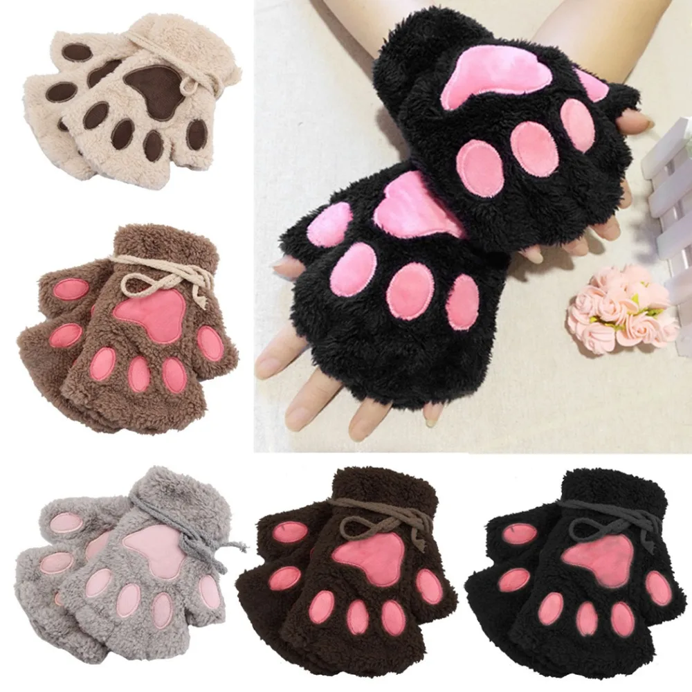 Kawaii/зимние перчатки с милым мультяшным котом толстые пушистые варежки Bear'S