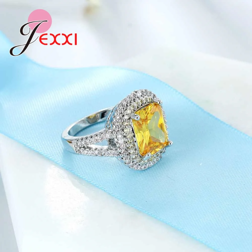 

Engagement Yellow shiny Rings For Women 925 Sterling Silver Wedding Ring Cubic Zirconia Fashion Jewelry