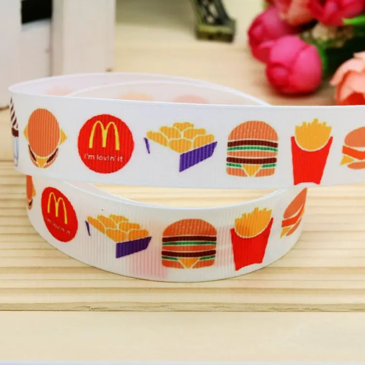 

7/8inch Free Shipping M Hamburger Printed Grosgrain Ribbon Hairbow Headwear Party Decoration Diy Wholesale OEM 22mm P5315