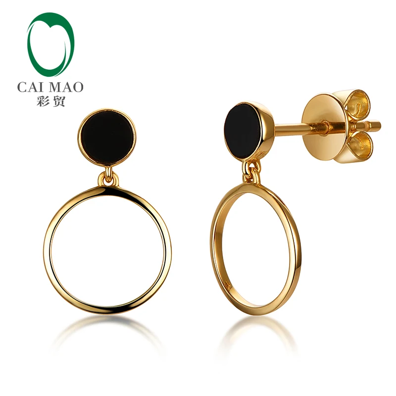 Caimao ювелирные изделия 14kt желтое золото серьги с черным ониксом шпильки для