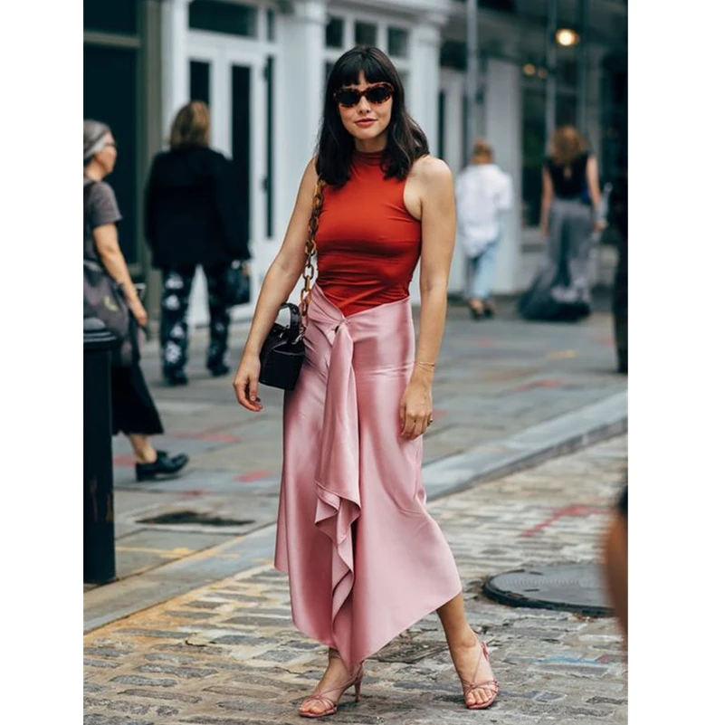 

AEL Irregular Ruffle High Waist Wrap Skirt Button Wrinkle Female Fashio Maxi Skirt 2019 Summer High Quality Sexy Clothes