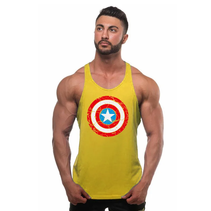 captain yellow Бренд для бодибилдинга спортивные мужские Майки Спортивная безрукавка Спортивная Фитнес Мужская одежда для спортзала без рукавов рубашки мускулатуры - Цвет: captain yellow