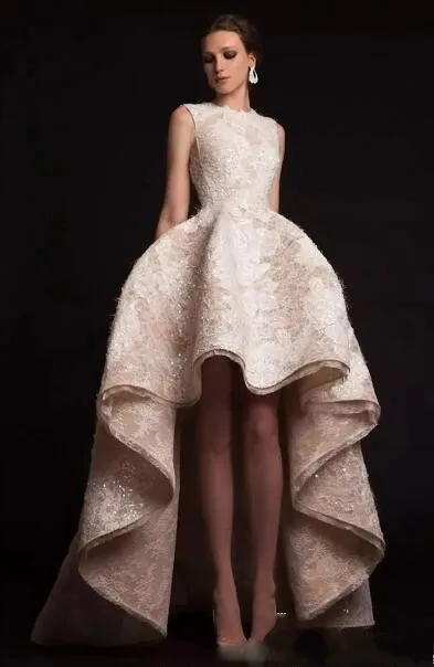 Привет Низкий Вечерние Платье Складки опухшие аппликации Vestido Longo Саудовская