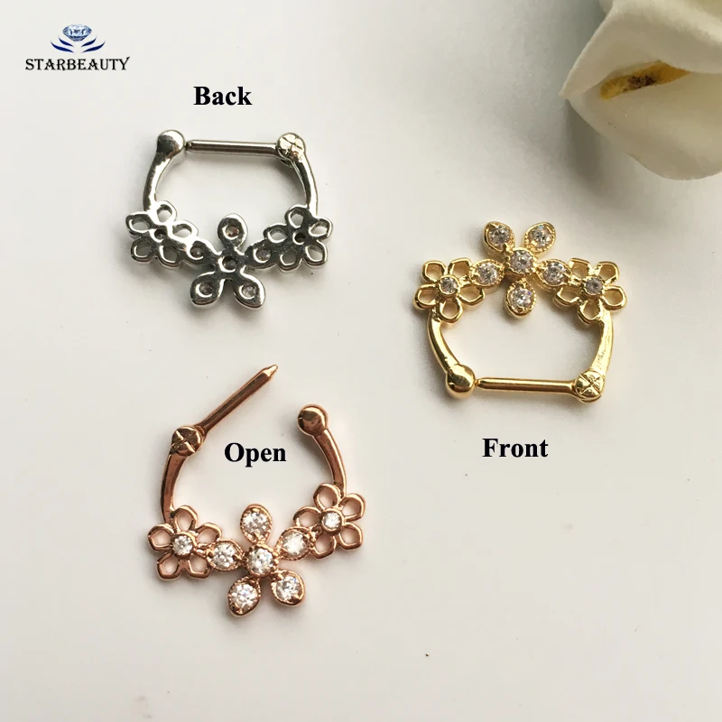1 шт./лот тройной цветок Нос Кольца шпильки поддельные нос пирсинг Септум кликер